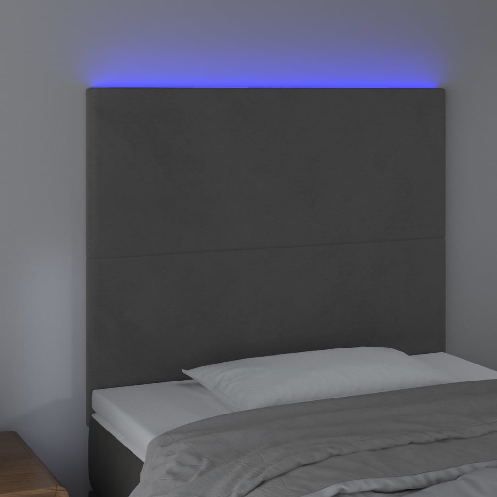 vidaXL LED posteljno vzglavje temno sivo 80x5x118/128 cm žamet