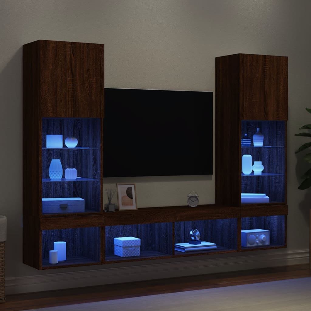 vidaXL Komplet TV omaric LED 5-delni rjavi hrast inženirski les