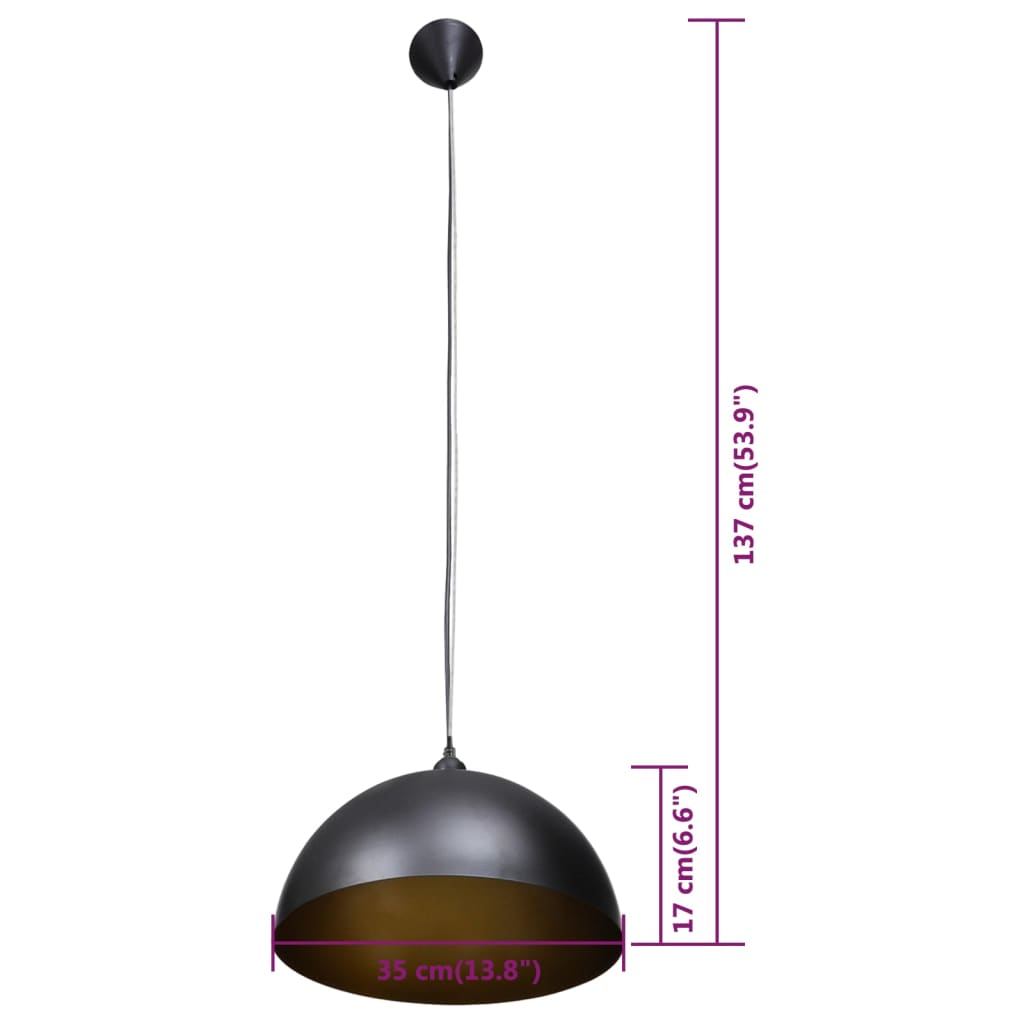 vidaXL Stropna svetilka 2 kosa z nastavljivo višino polkrožna črna