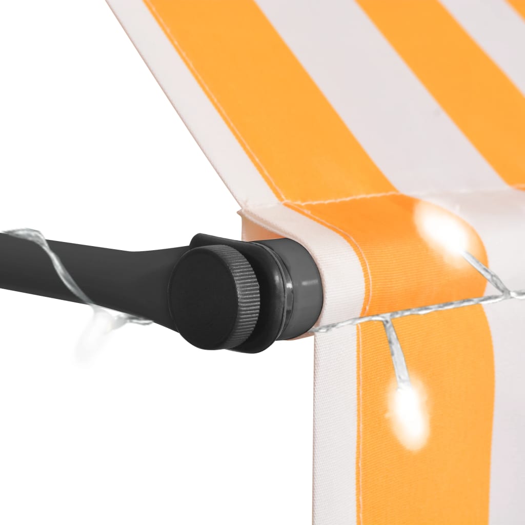 vidaXL Ročno zložljiva tenda z LED lučkami 250 cm bela in oranžna