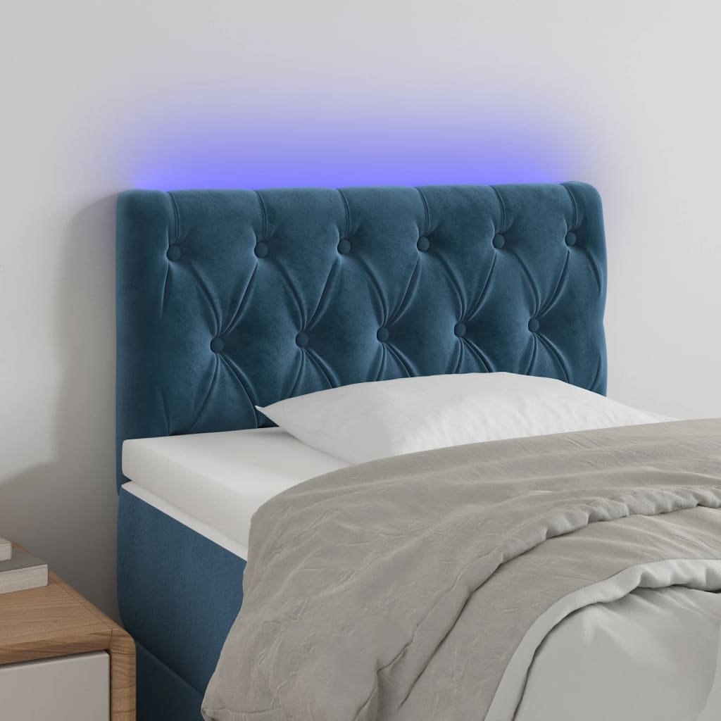 vidaXL LED posteljno vzglavje temno modro 80x7x78/88 cm žamet