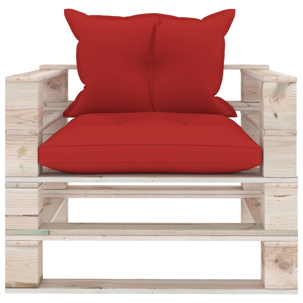 vidaXL Vrtni kavč iz palet z rdečimi blazinami borovina