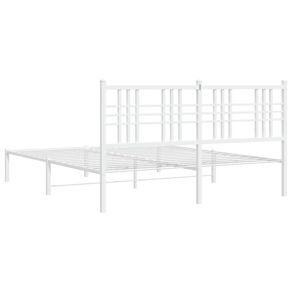 vidaXL Kovinski posteljni okvir z vzglavjem bel 150x200 cm
