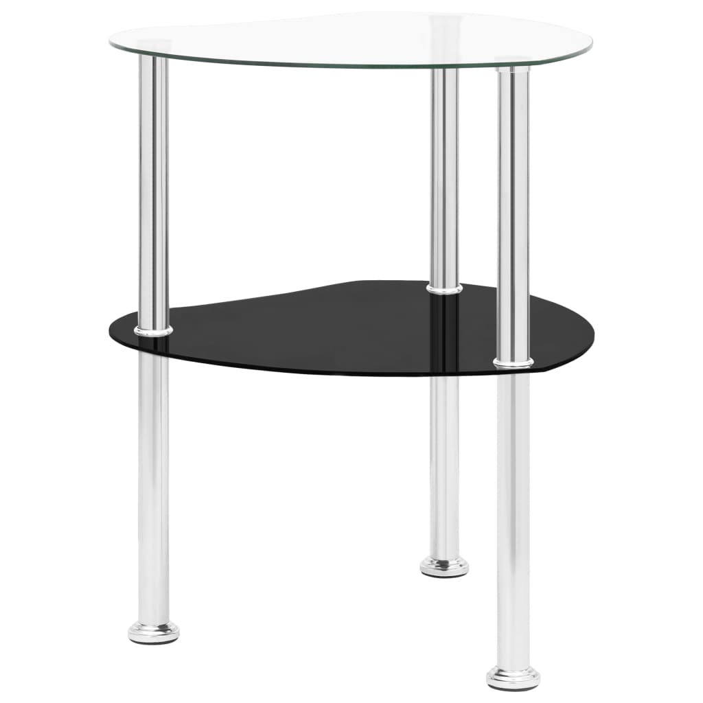vidaXL 2-nadstropna mizica prozorna in črna 38x38x50 cm kaljeno steklo