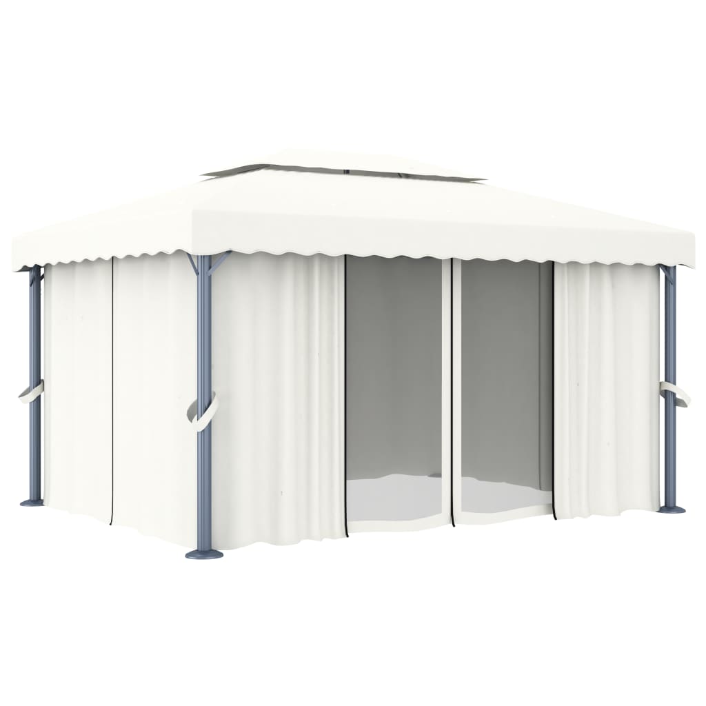 vidaXL Paviljon z zaveso 4x3 m kremno bel aluminij