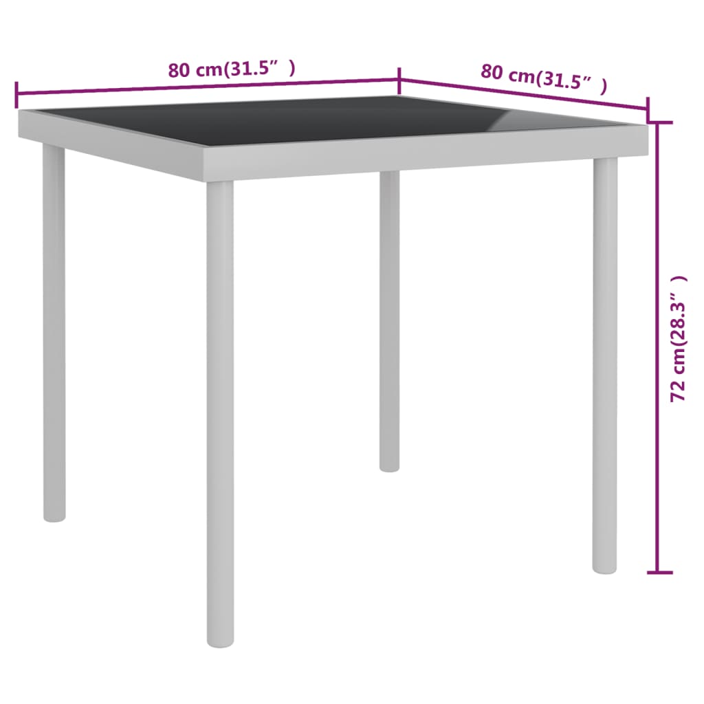 vidaXL Zunanja jedilna miza svetlo siva 80x80x72 cm steklo in jeklo