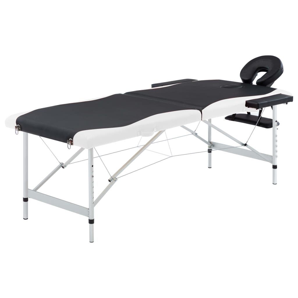 vidaXL 2-conska zložljiva masažna miza aluminij črna in bela