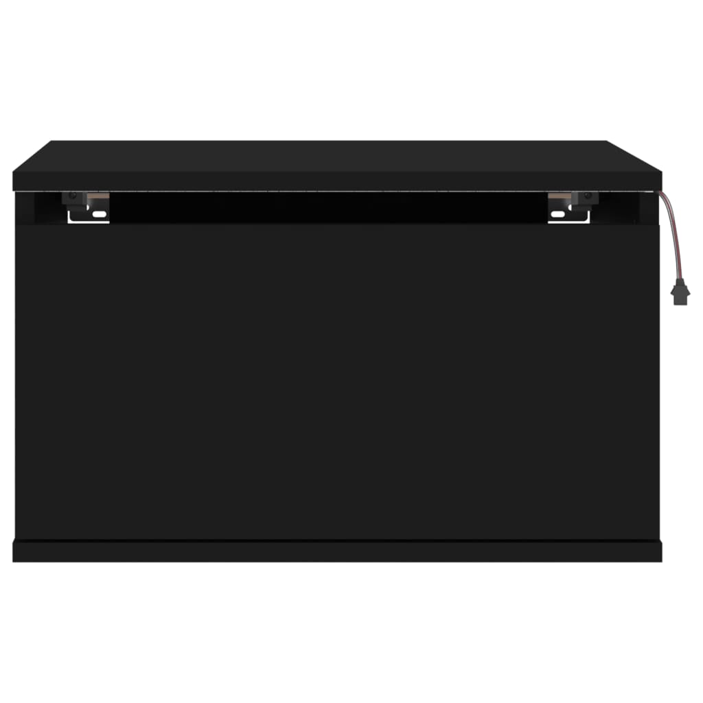 vidaXL Stenska nočna omarica z LED lučkami črna