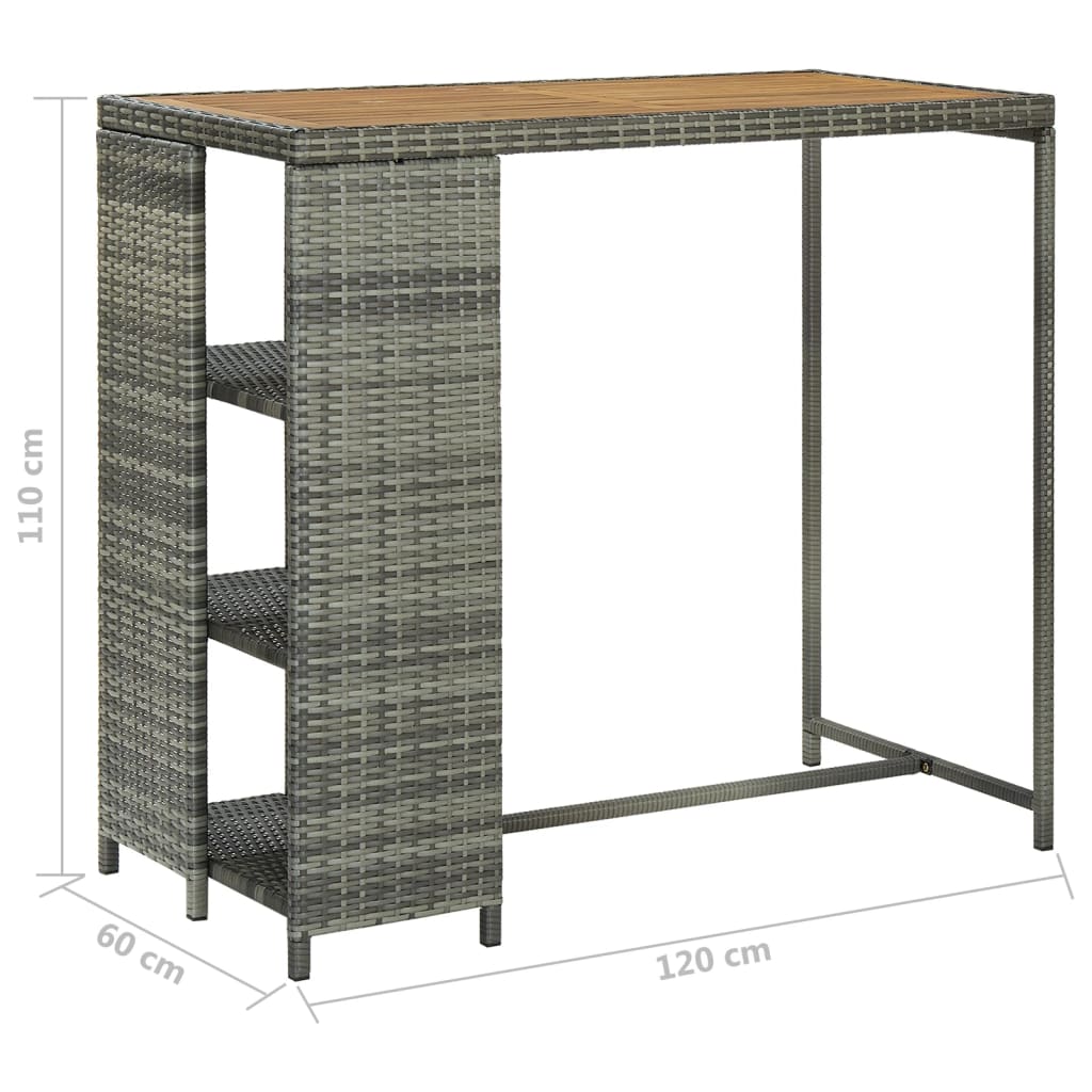 vidaXL Barska miza s stojalom za shranjevanje siva 120x60x110 cm