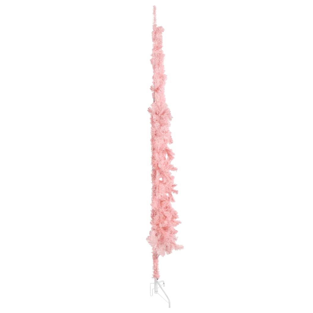vidaXL Ozka umetna polovična novoletna jelka s stojalom roza 240 cm