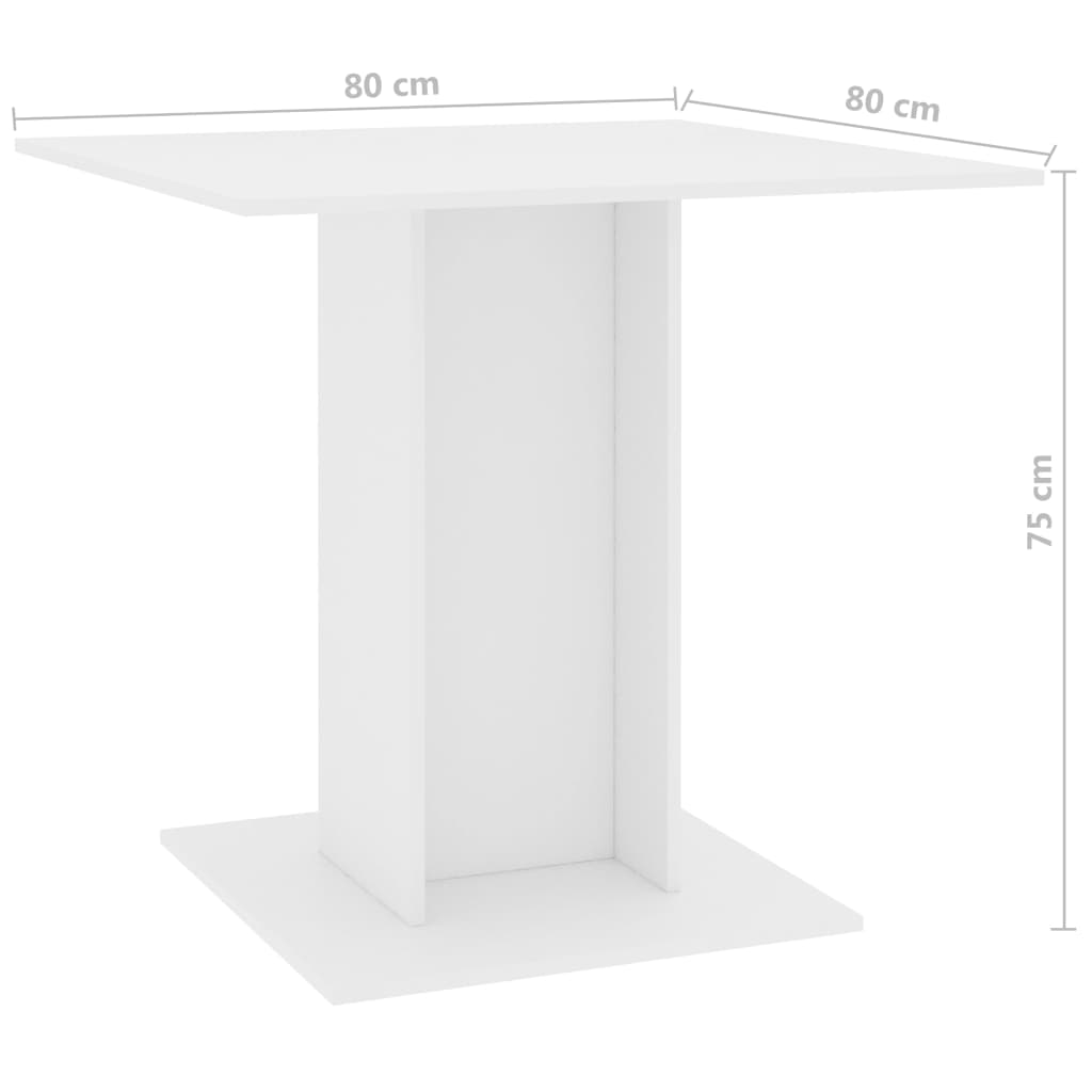 vidaXL Jedilna miza bela 80x80x75 cm iverna plošča