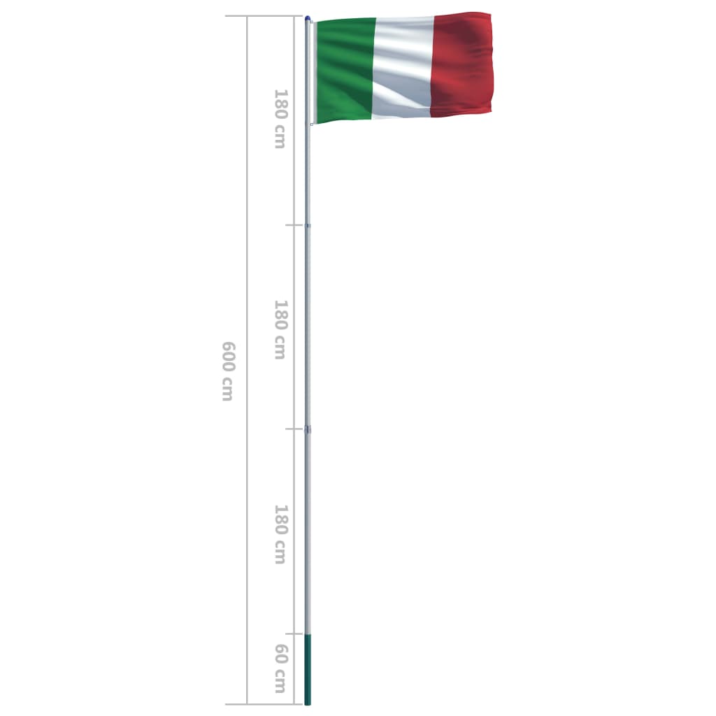 vidaXL Zastava Italije in aluminijast zastavni drog 6 m