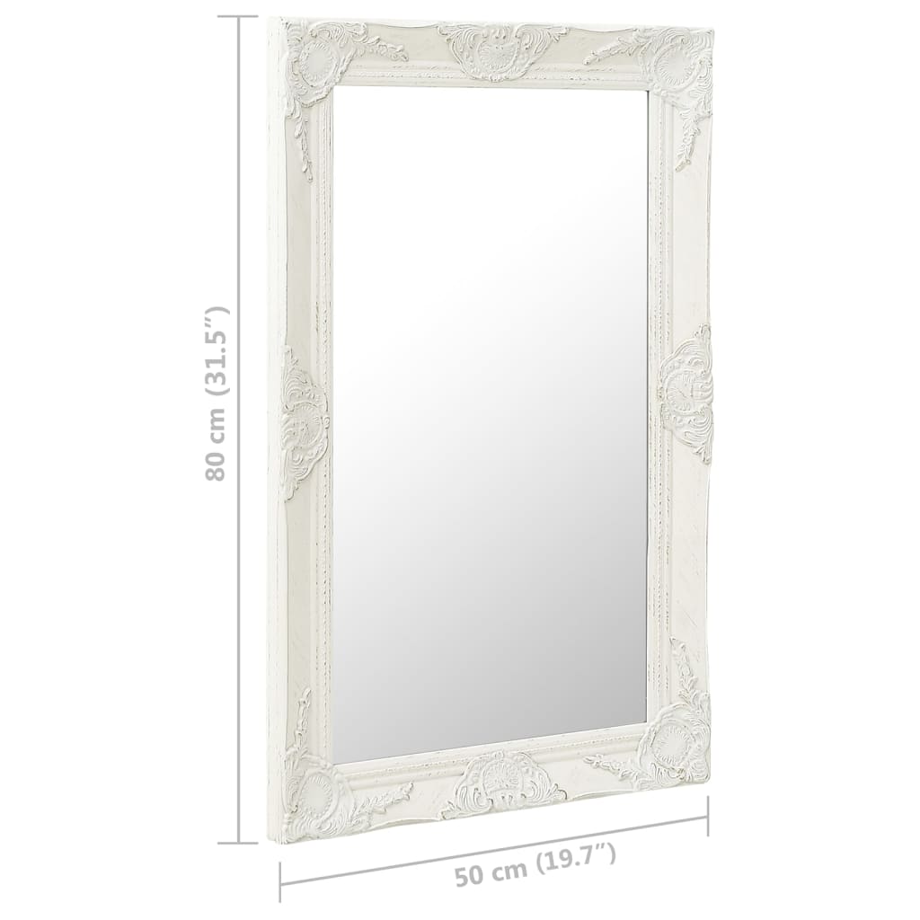 vidaXL Stensko ogledalo v baročnem stilu 50x80 cm belo