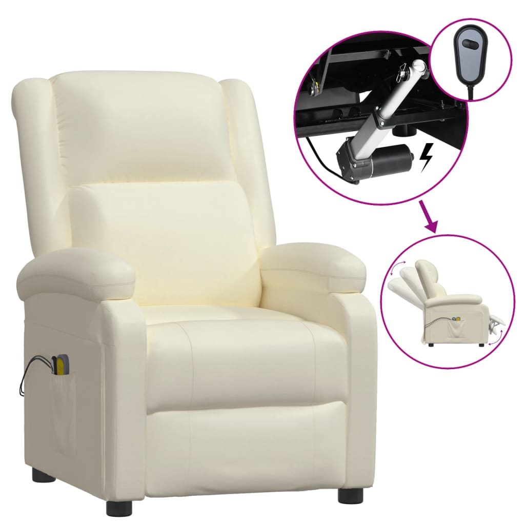 vidaXL Električni masažni stol belo umetno usnje
