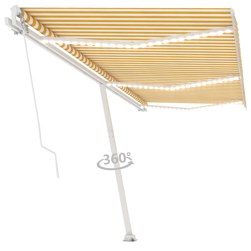 vidaXL Ročno zložljiva tenda z LED lučkami 600x350 cm rumena in bela