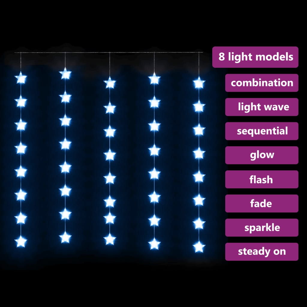 vidaXL LED zavesa z zvezdicami 200 LED lučk modra 8 funkcij