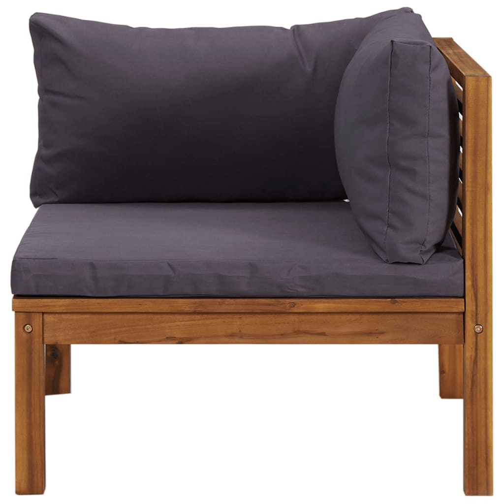 vidaXL Sekcijski kotni kavč s temno sivo blazino trden akacijev les