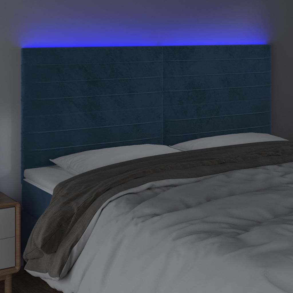 vidaXL LED posteljno vzglavje temno modro 200x5x118/128 cm žamet