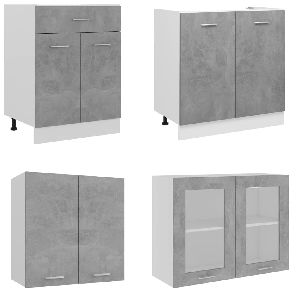 vidaXL Komplet kuhinjskih omaric 4-delni betonsko siv iverna plošča