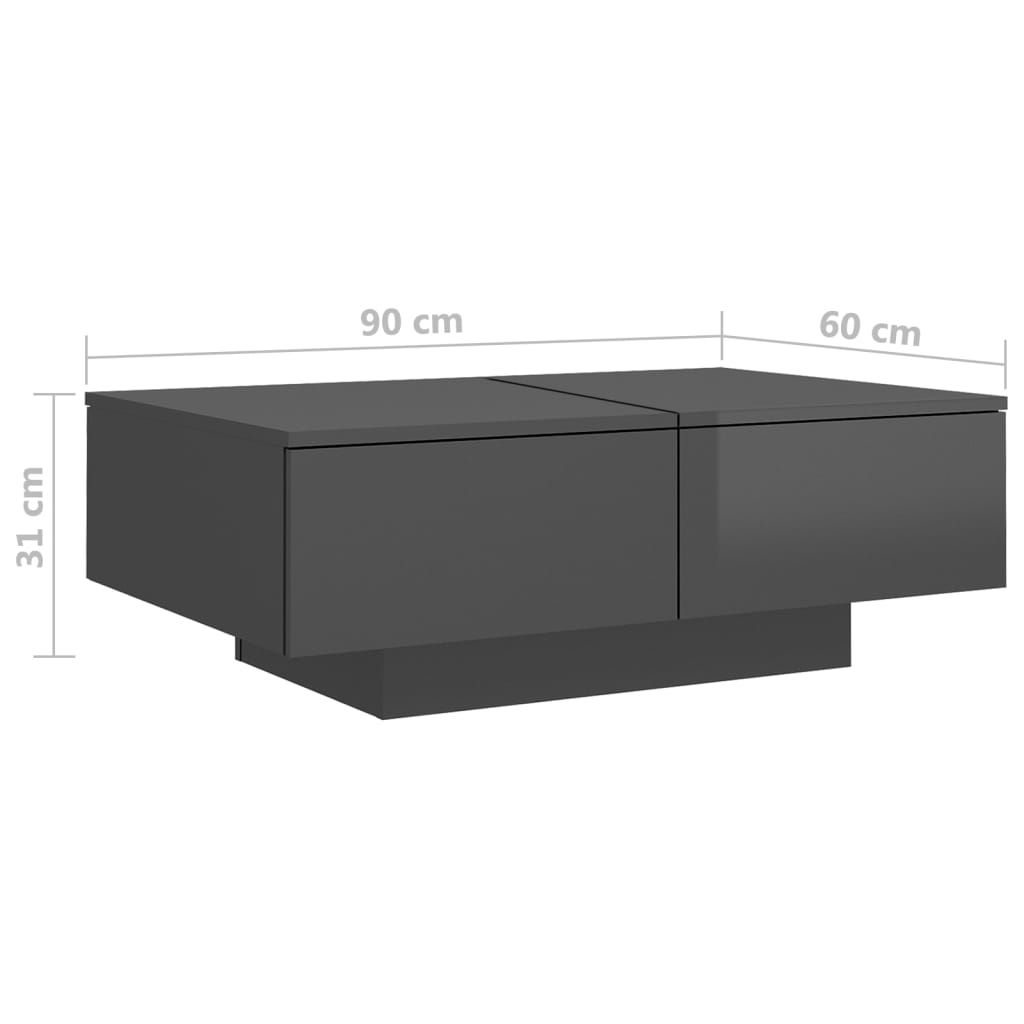 vidaXL Klubska mizica visok sijaj siva 90x60x31 cm iverna plošča