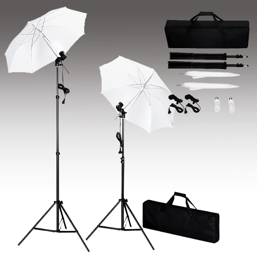 vidaXL Komplet za fotografski studio z ozadji, svetilkami in dežniki