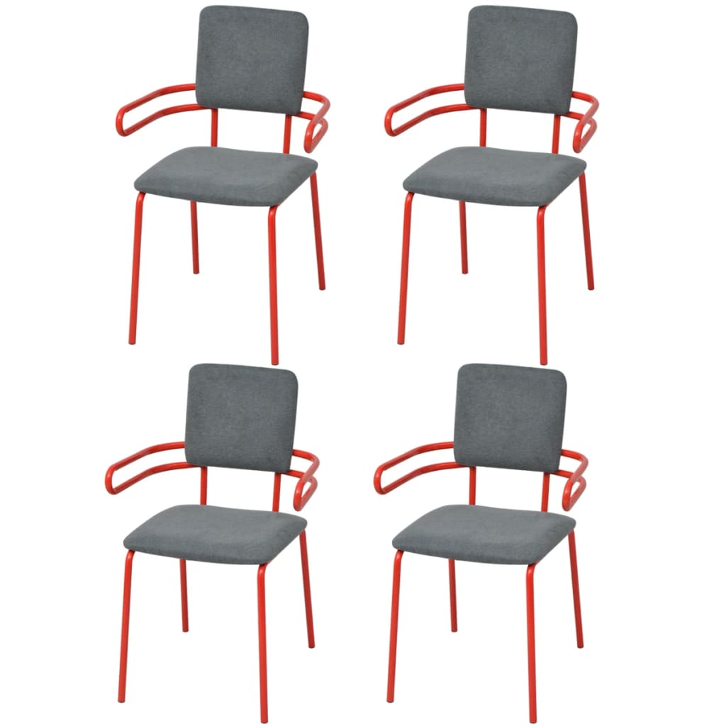 vidaXL Jedilni stoli 4 kosi rdeče in sivo blago
