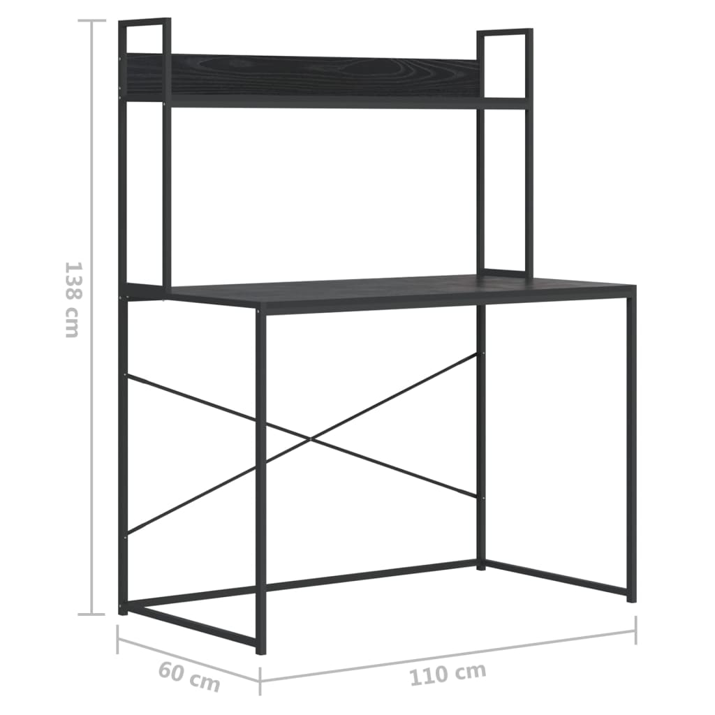 vidaXL Računalniška miza črna 110x60x138 cm iverna plošča