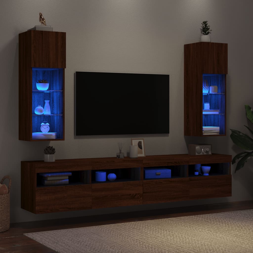 vidaXL TV omarica z LED lučkami 2 kosa rjavi hrast 30,5x30x90 cm