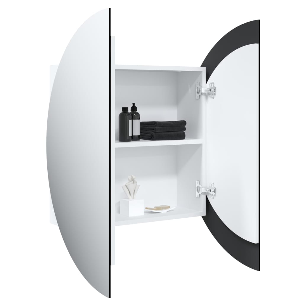 vidaXL Kopalniška omarica z okroglim ogledalom LED bela 54x54x17,5 cm