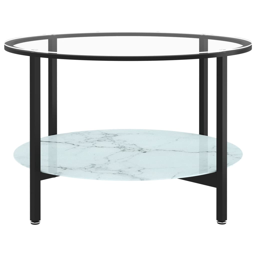vidaXL Čajna mizica črna in bel marmor 70 cm kaljeno steklo