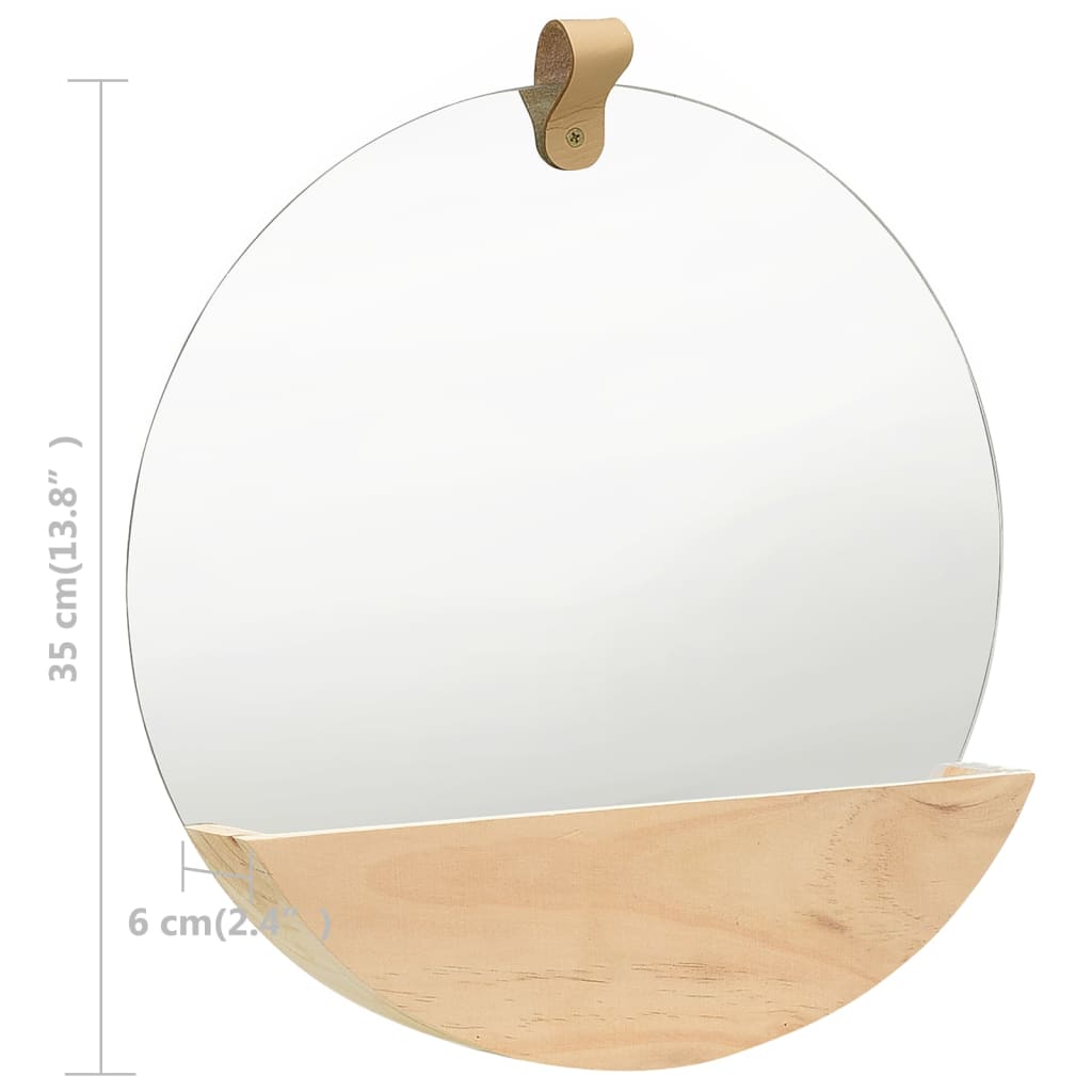vidaXL Stensko ogledalo trdna borovina 35 cm