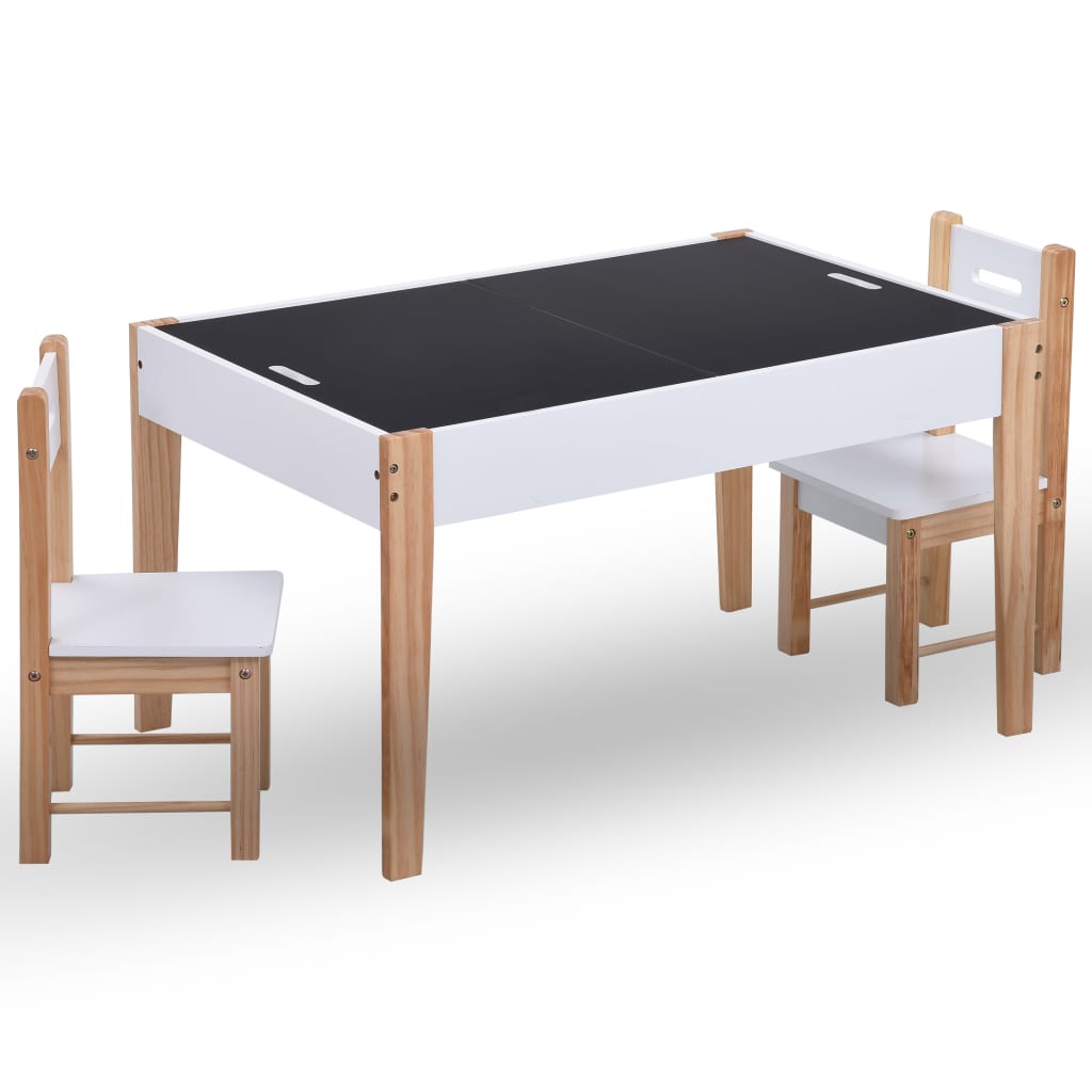vidaXL Otroška miza s tablo in stoloma črna in bela