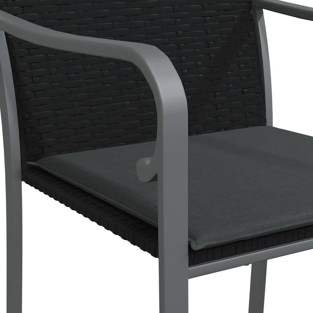 vidaXL Vrtni stoli z blazinami 2 kosa črni 56x59x84 cm poli ratan