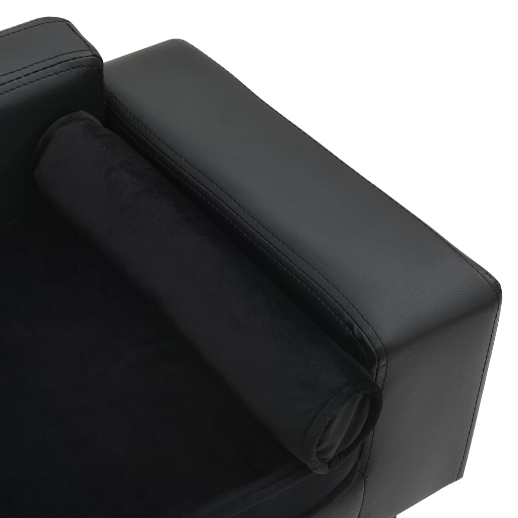 vidaXL Pasji kavč črn 81x43x31 cm iz pliša in umetnega usnja