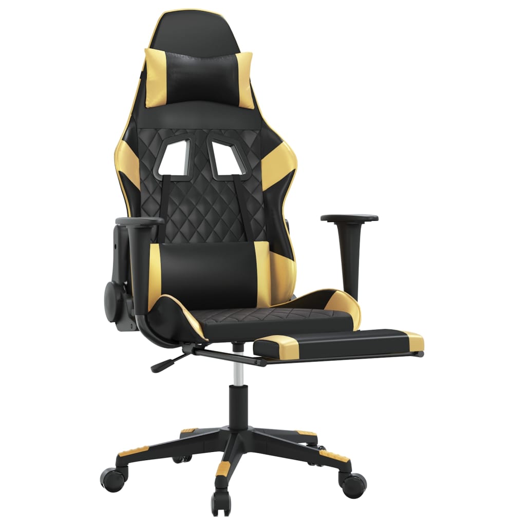 vidaXL Gaming stol z oporo za noge črno in zlato umetno usnje