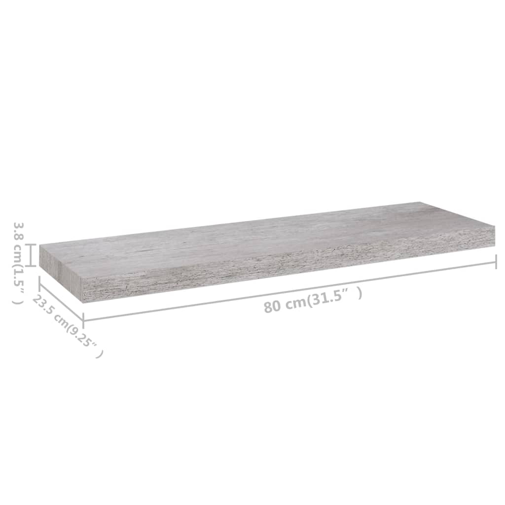 vidaXL Stenska polica betonsko siva 80x23,5x3,8 cm MDF