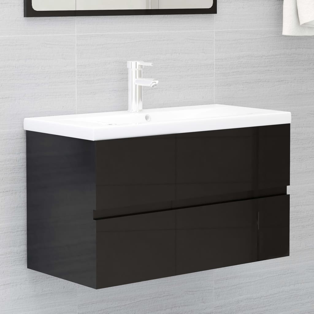 vidaXL Komplet kopalniškega pohištva visok sijaj črne barve iverna pl.