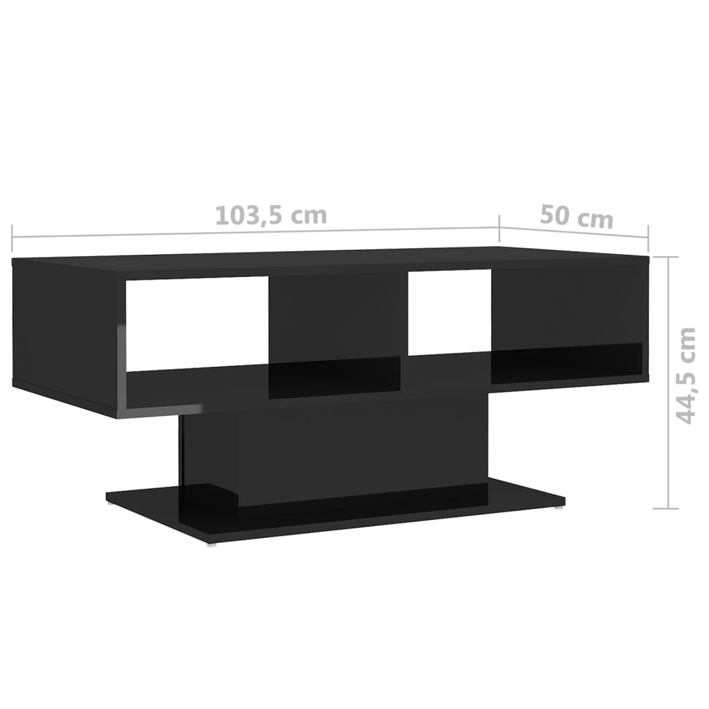 vidaXL Klubska mizica visok sijaj črna 103,5x50x44,5 cm iverna plošča