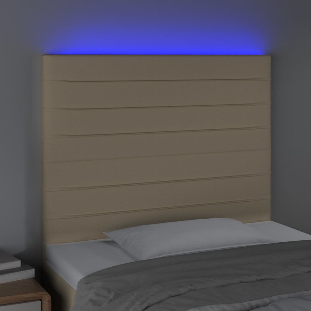 vidaXL LED posteljno vzglavje krem 80x5x118/128 cm blago