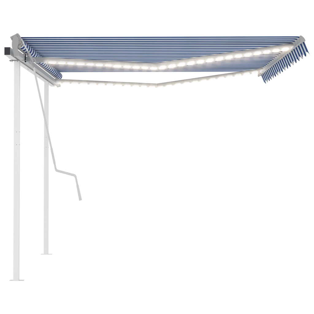 vidaXL Ročno zložljiva tenda z LED lučkami 4,5x3,5 m modra in bela