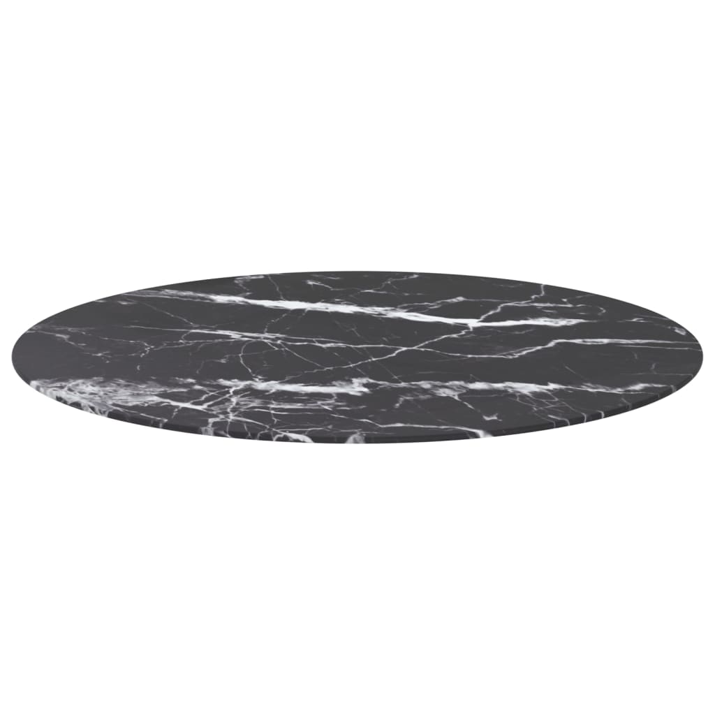 vidaXL Mizna plošča črna Ø90x1 cm kaljeno steklo z marmorjem