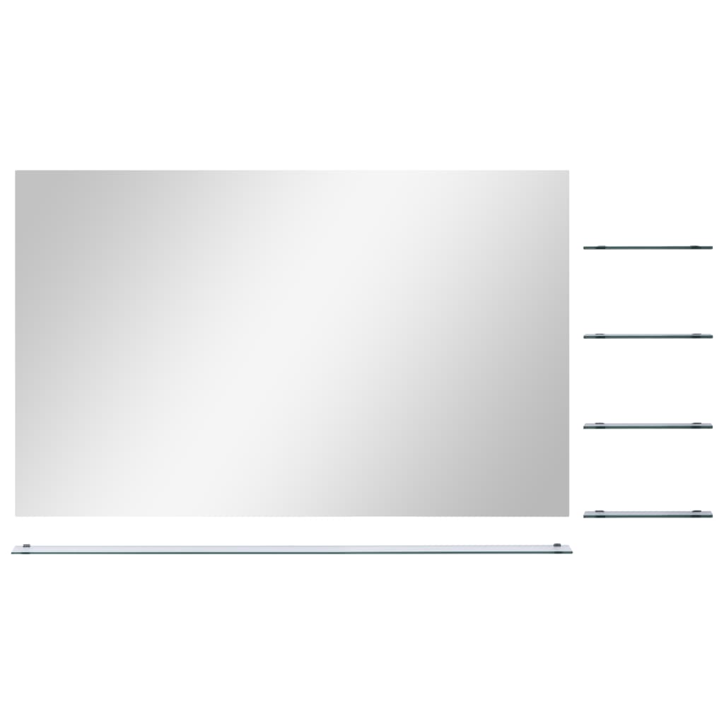 vidaXL Stensko ogledalo s polico 100x60 cm kaljeno steklo