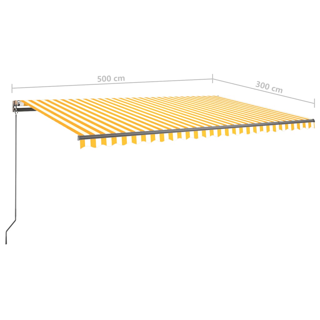 vidaXL Ročna zložljiva tenda z LED lučkami 500x300 cm rumena in bela
