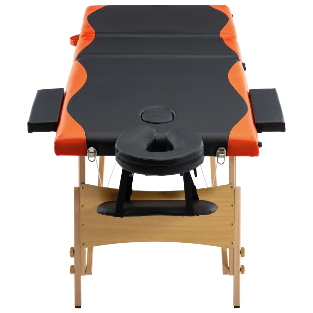 vidaXL Zložljiva masažna miza 3-conska les črna in oranžna