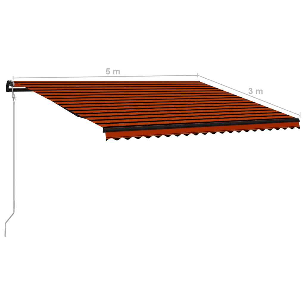 vidaXL Zložljiva tenda s senzorjem LED 500x300 cm oranžna in rjava