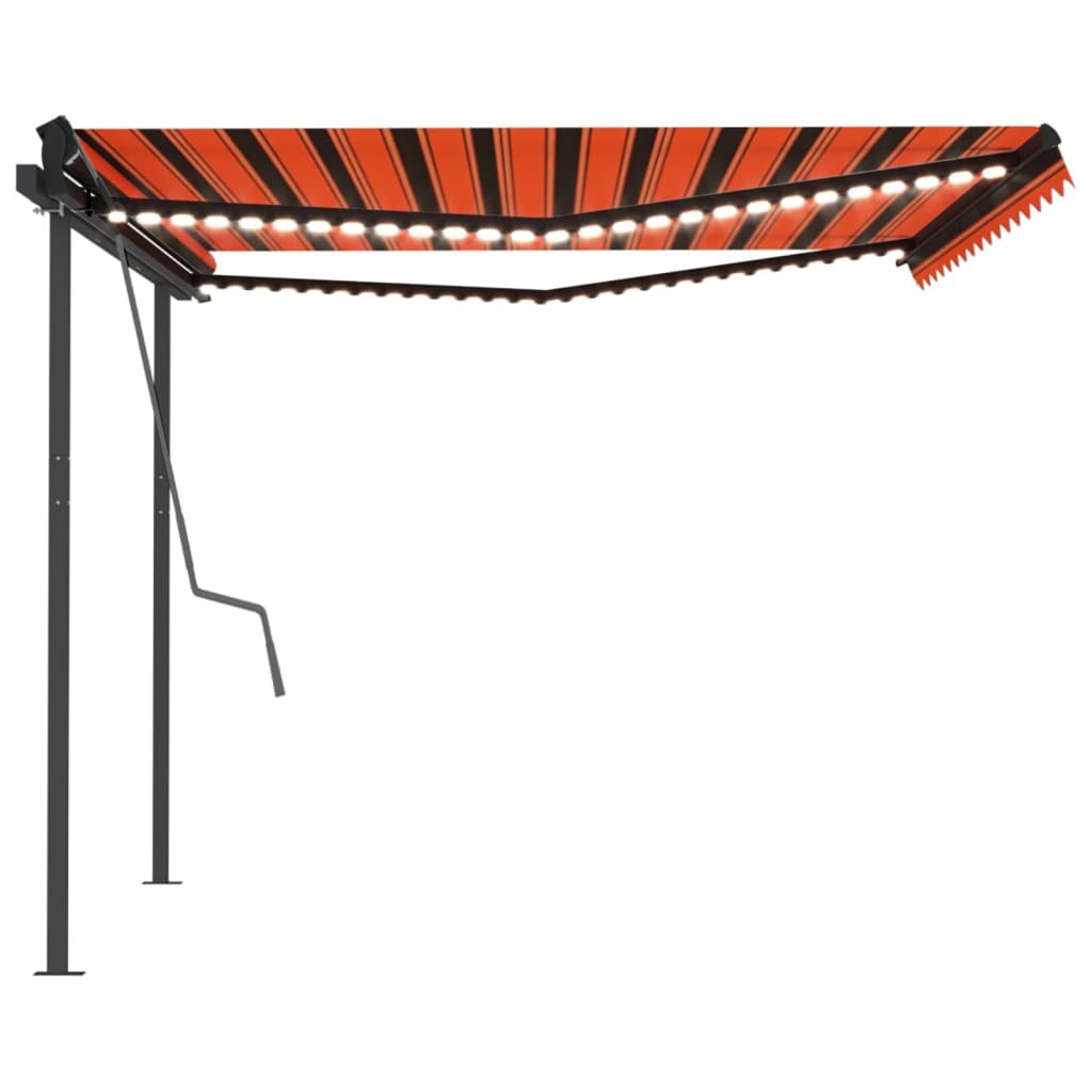 vidaXL Ročno zložljiva tenda z LED lučkami 4x3,5 m oranžna in rjava