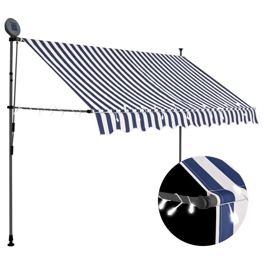 vidaXL Ročno zložljiva tenda z LED lučkami 250 cm modra in bela