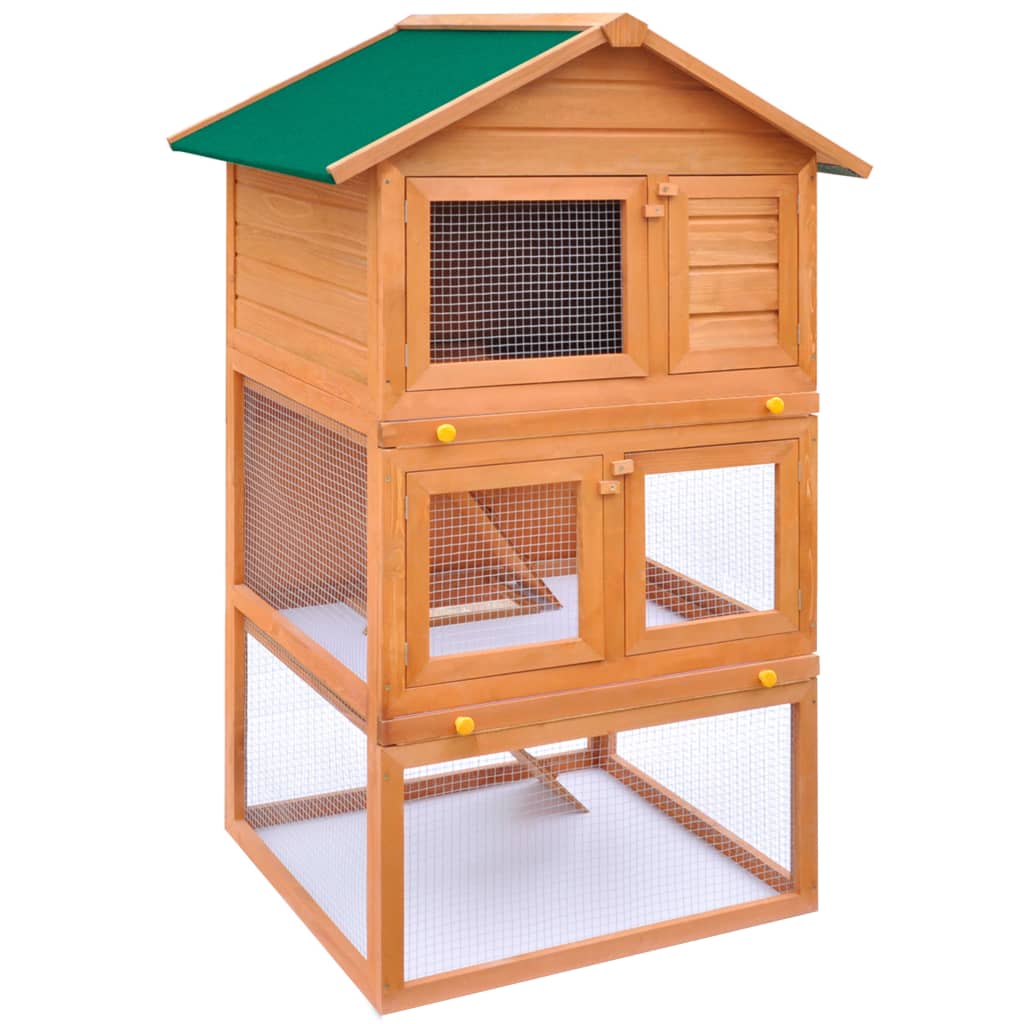vidaXL Zunanji zajčnik / hišica za male živali s 3 nadstropji iz lesa