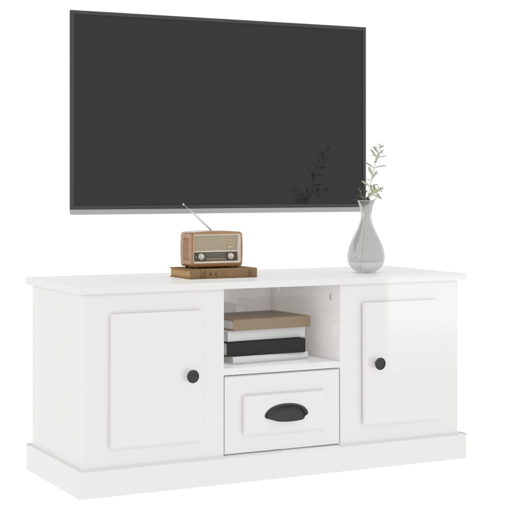 vidaXL TV omarica visok sijaj bela 100x35,5x45 cm inženirski les