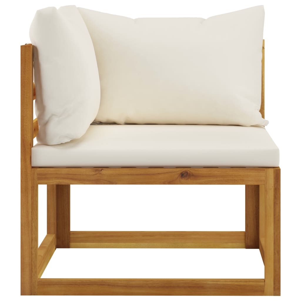 vidaXL Sekcijski kotni kavč in kremno bela blazina akacijev les